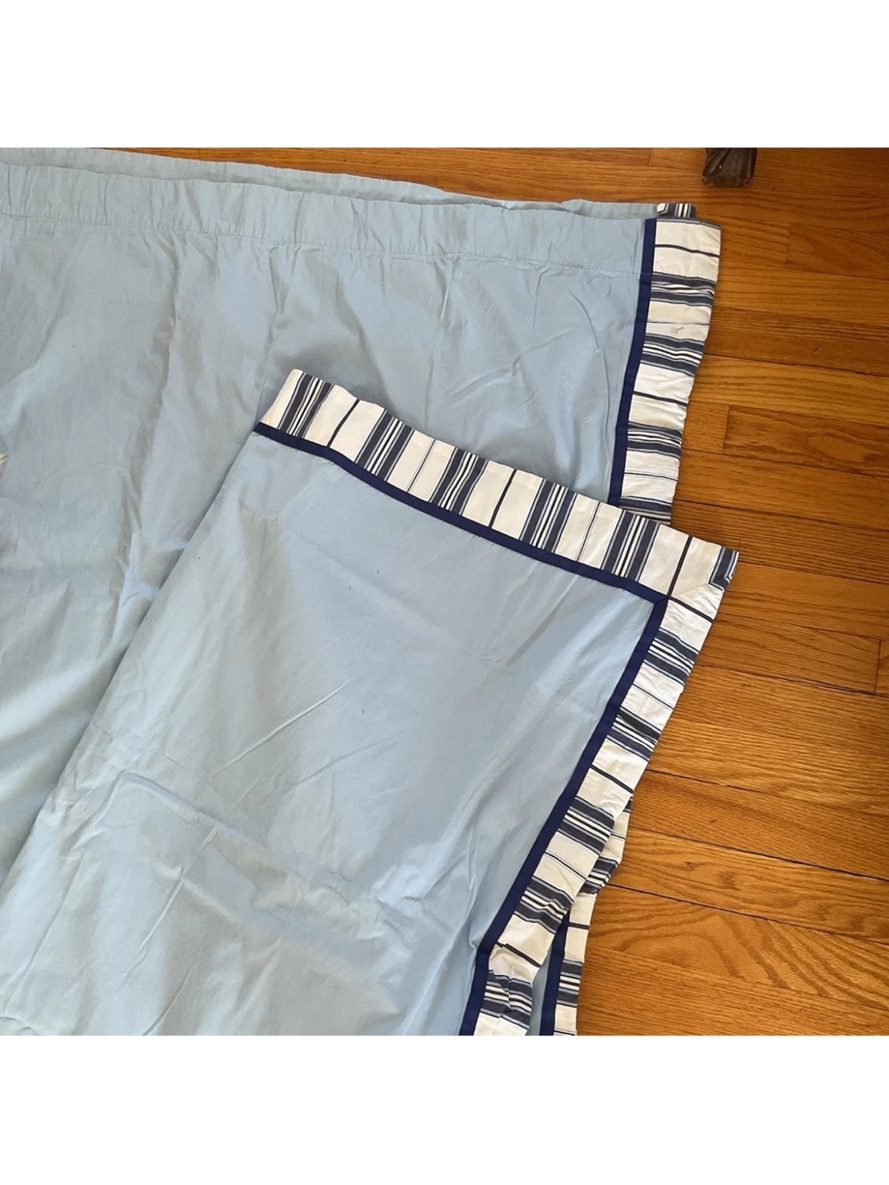 Bundle Pottery Barn curtains Drapes pair of two light blue striped edge 44 x 84